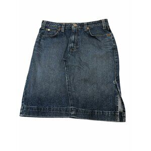 Tommy Hilfiger Jean Pencil Skirt Side Slit Distressed Medium Wash Womens 6 Logo